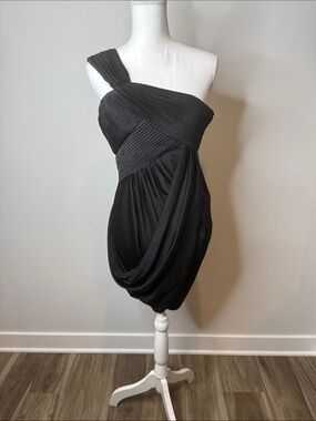 BCBGMaxAzria One-Shoulder Black Pleated Draped Mini Dress Size 2 Party Holiday